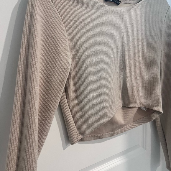 Zara Taupe Ribbed Long Sleeve Crop Top - Picture 3 of 5